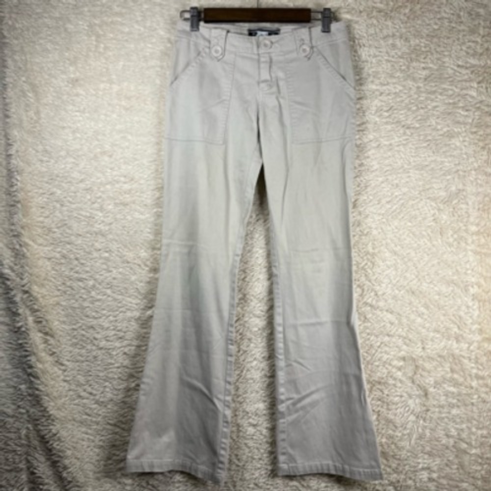 Rave R4R Womens Flare Pants Beige Stretch Pockets Flat Front Buttons Juniors 5